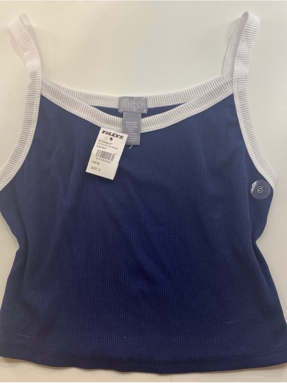 Tillys Navy Ribbed Tank with White Trim Cami Tank Contrast Trim p
